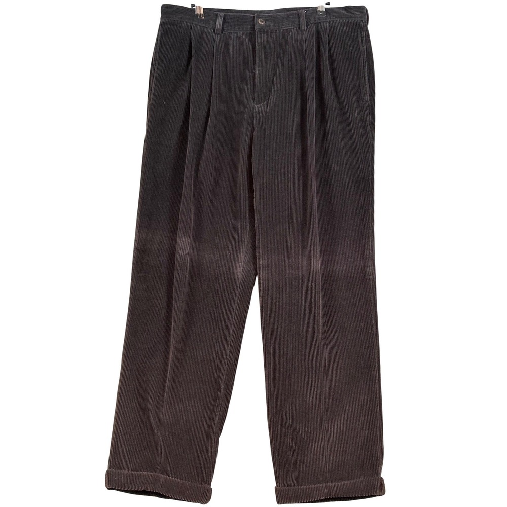 Brooks Sport Mens Brown Corduroy Pleated Pants 36x30 Cuffed Straight Leg Cotton